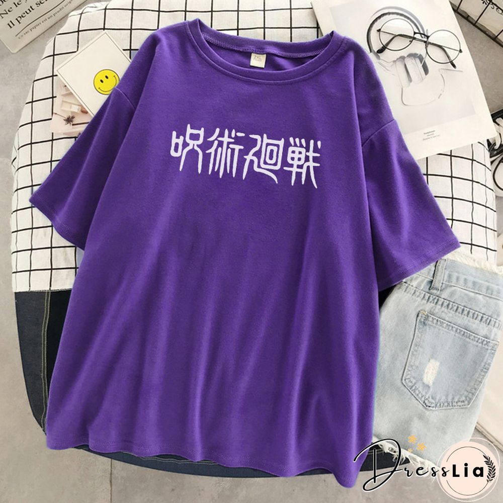 Jujutsu Kaisen Japanese Letter Style Print T-Shirts Fashion Anime Tops O-Neck Loose Short Sleeve New Summer Soft T Shirt Women's