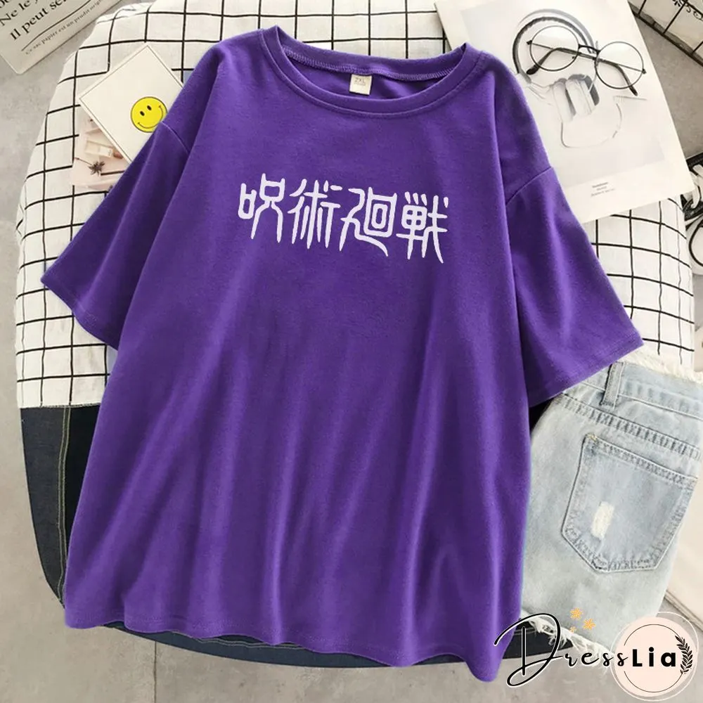 Jujutsu Kaisen Japanese Letter Style Print T-Shirts Fashion Anime Tops O-Neck Loose Short Sleeve New Summer Soft T Shirt Women's