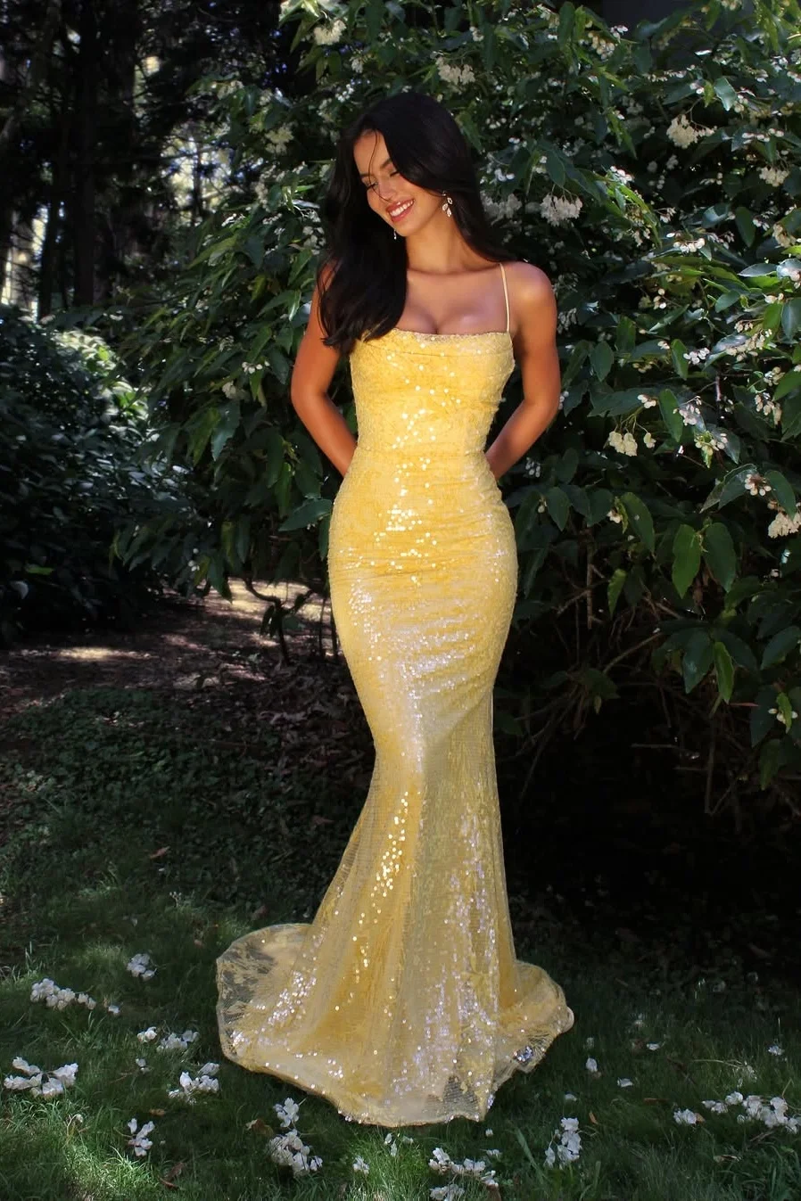 Daisda Sleeveless Spaghetti Straps Square Prom Dress With Sequins