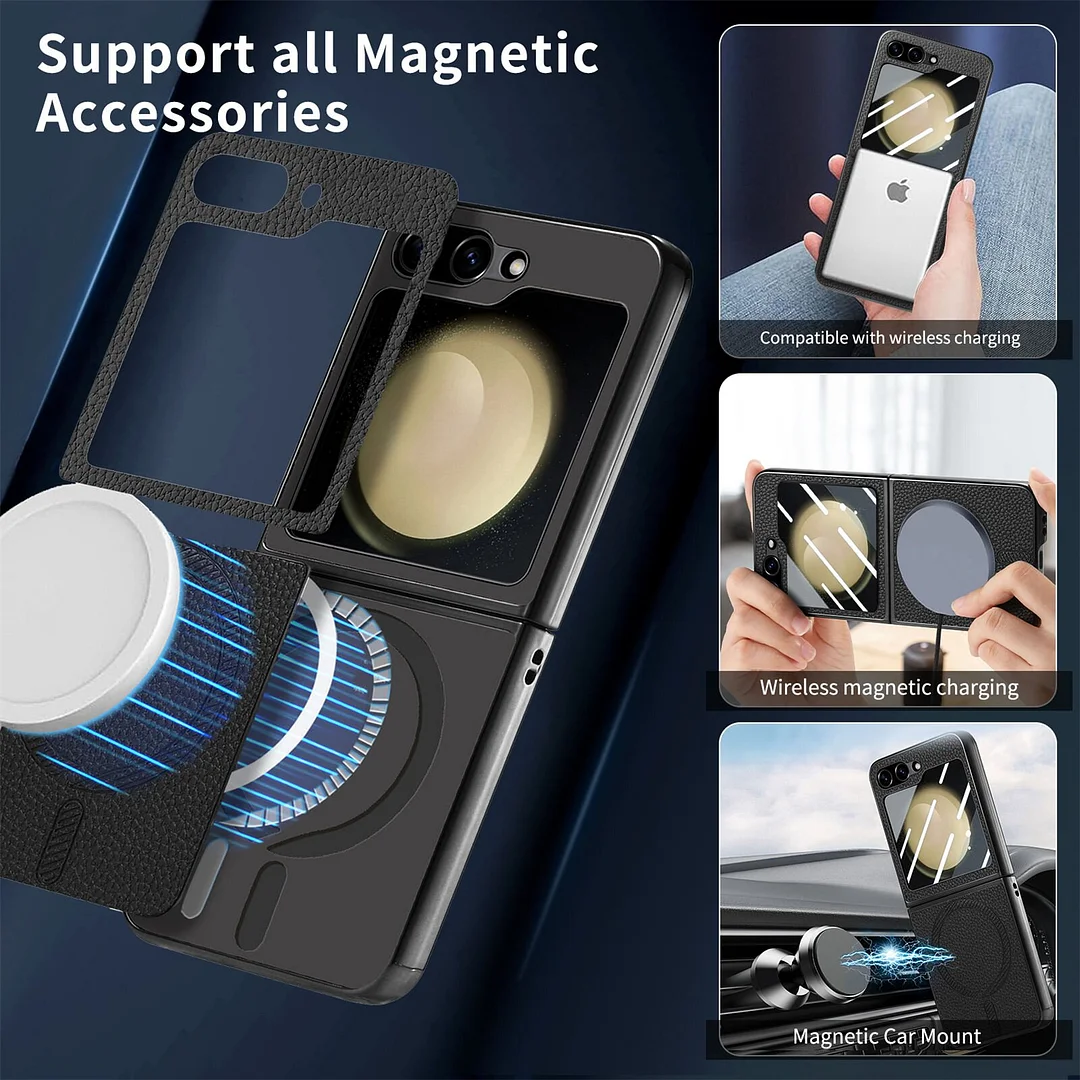 Luxury Wireless Charger Lichi Plating Case With Glass For Samsung Galaxy Z Flip 6 5 4 Mobile phone case