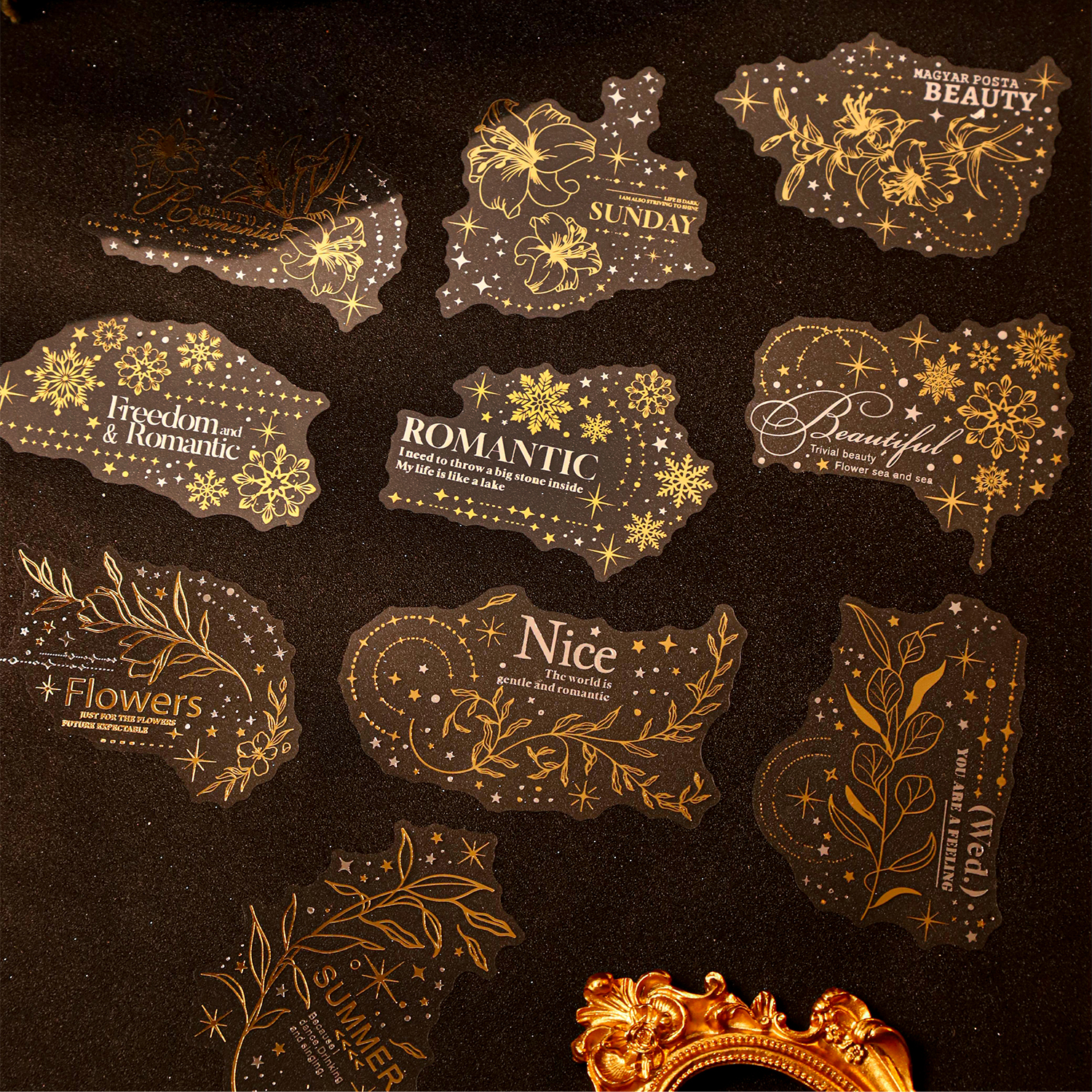 PET 스티커 - 어둠 속에서 반짝이는 시리즈 빈티지 꽃 조명