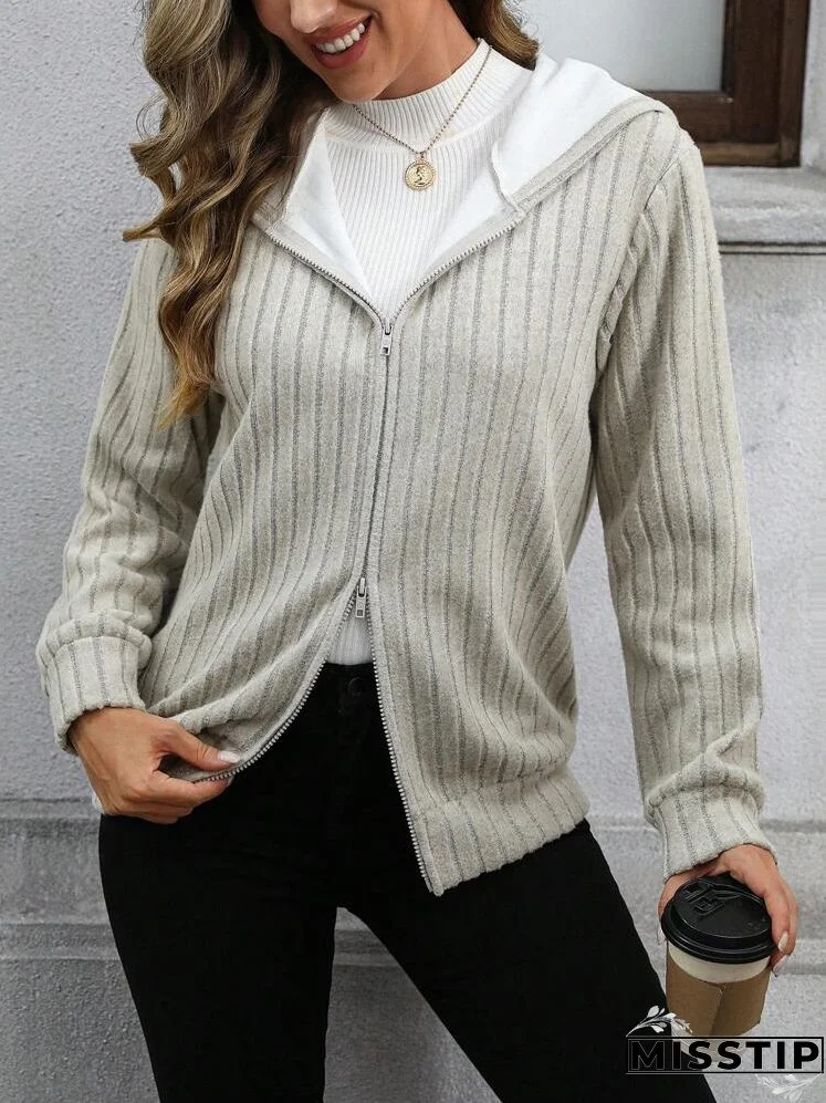 Women's Front Zipper Long Sleeve Minimalist Hooded Casual Regular Jacket