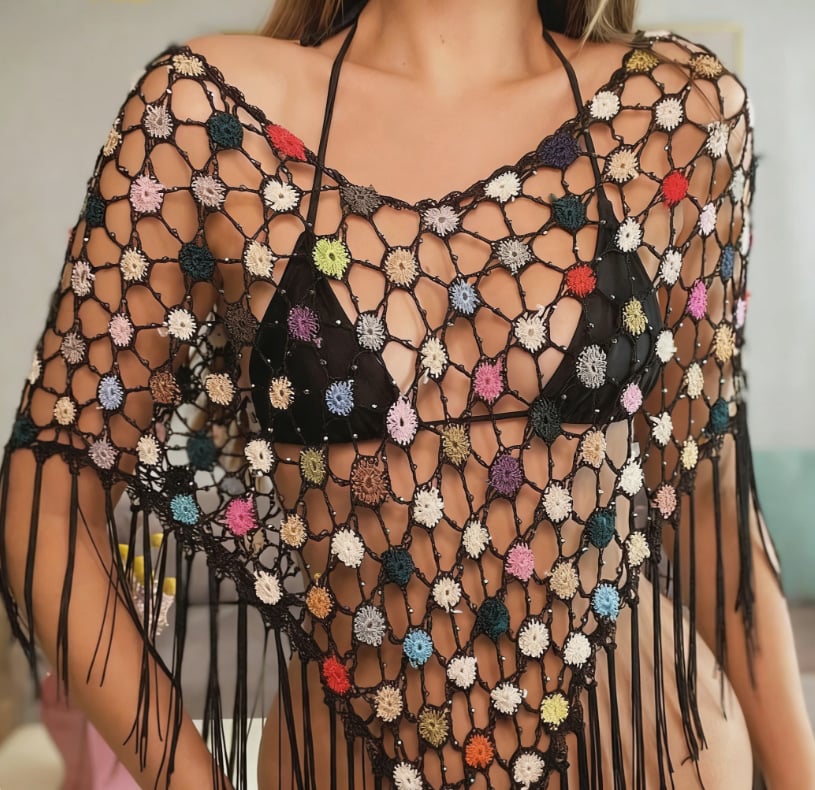 🔥Hot Sale 49% OFF-🌈Handmade Crochet Daisy Cape: Colorful Floral Festival Shawl / Poncho 