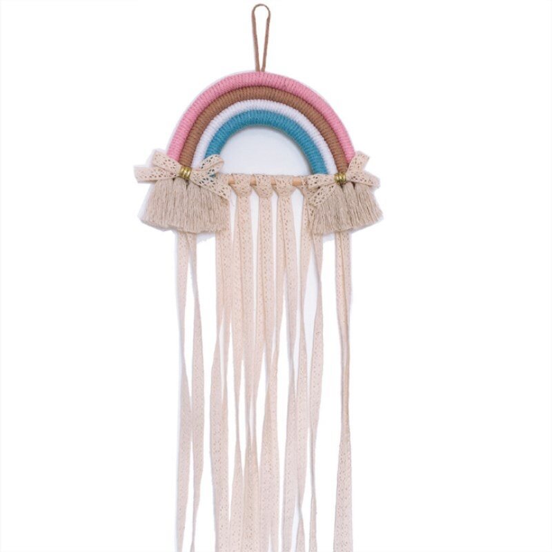 INS Nordic Rainbow Tassel Wall Hanging Ornaments Hair Bows Storage Belt Girls Room Decoration Hair Clips Hanger Organizer Strip