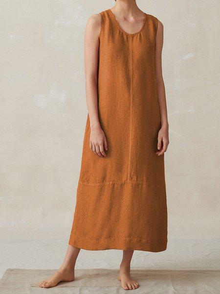 Cotton-Blend Casual Round Neck Sleeveless Dresses