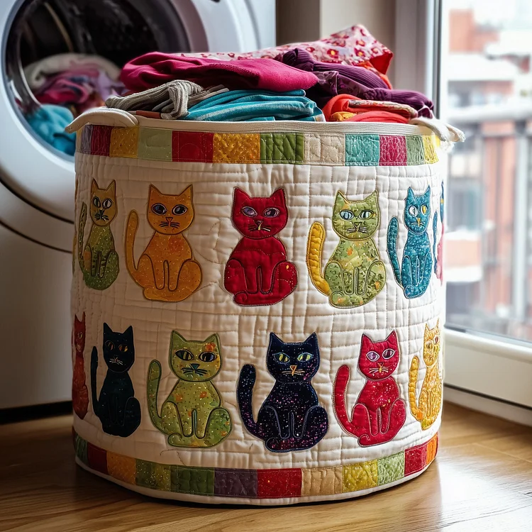 Playful Cat Quilted Laundry Basket GFTONL6248