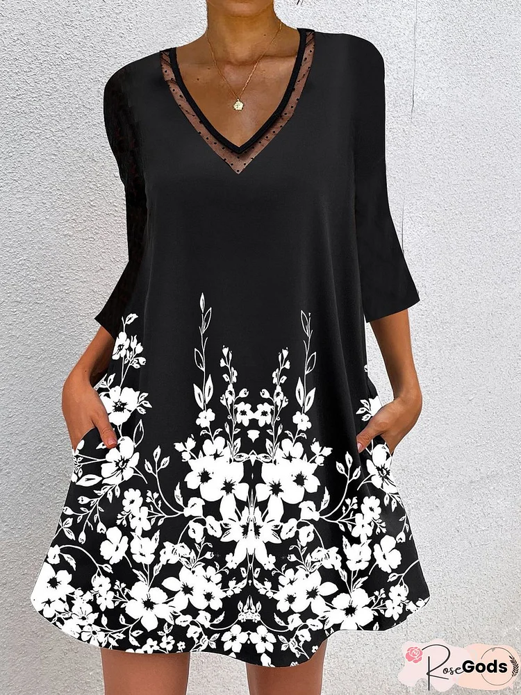 Elegant Lace Collar Floral Design Loose Dress