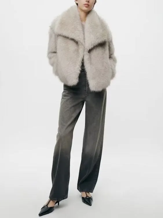 Brownm Artificial Fur Light Fashion Small Slimming Coats