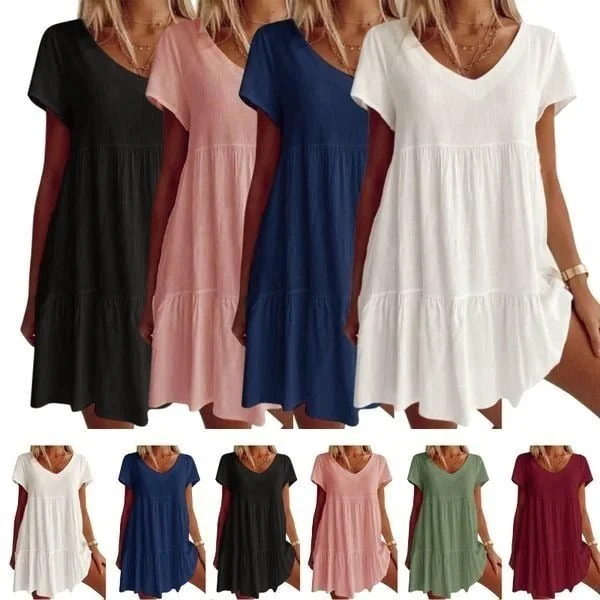 🔥Hot Sale 49% Off🔥Plus Size Cotton-Blend V Neck Casual Short Sleeve Weaving Dress 