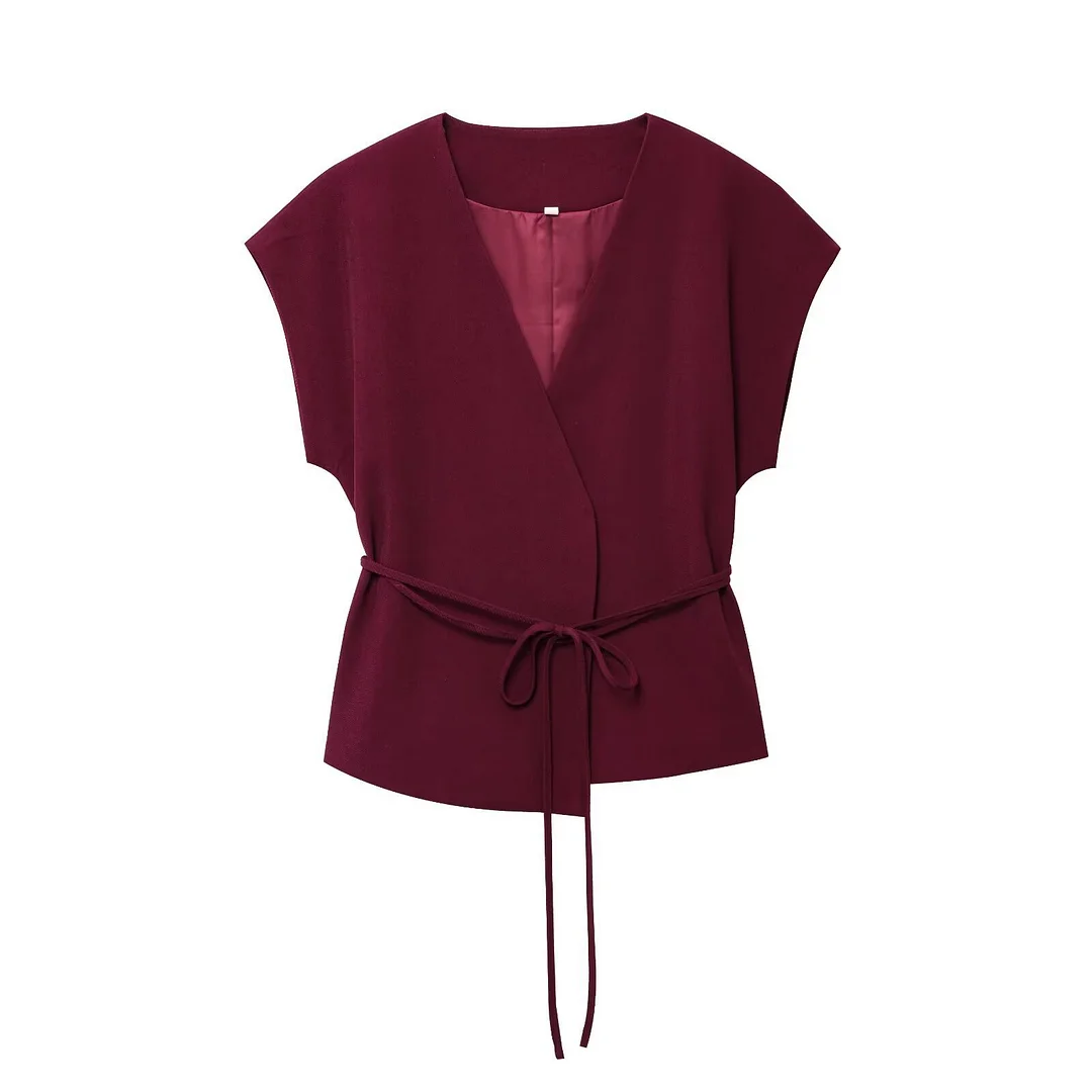 Nigikala Nigikala Women's 2025 Summer New Fashion Retro Waist Design Cardigan Top Broad Leg Trousers Set