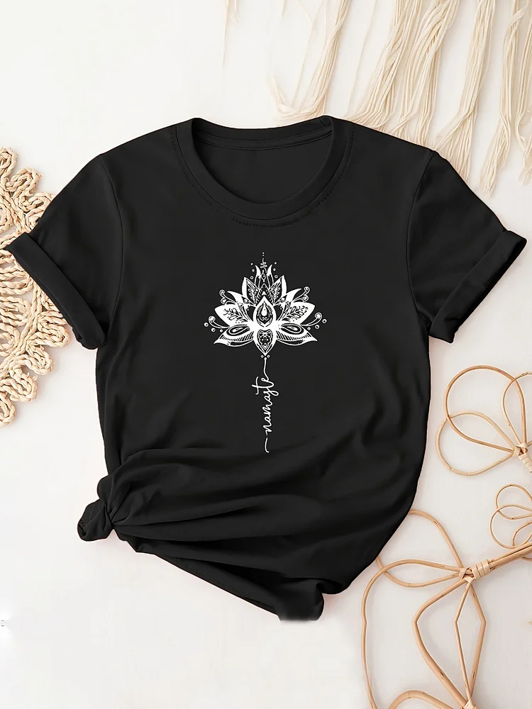 Vibrant Floral Print Crew Neck T-Shirt - Soft Polyester, Micro Elasticity, Regular Length, Casual Short Sleeve Top For Spring & Summer - Womens Comfortable Knit Fabric Clothing
