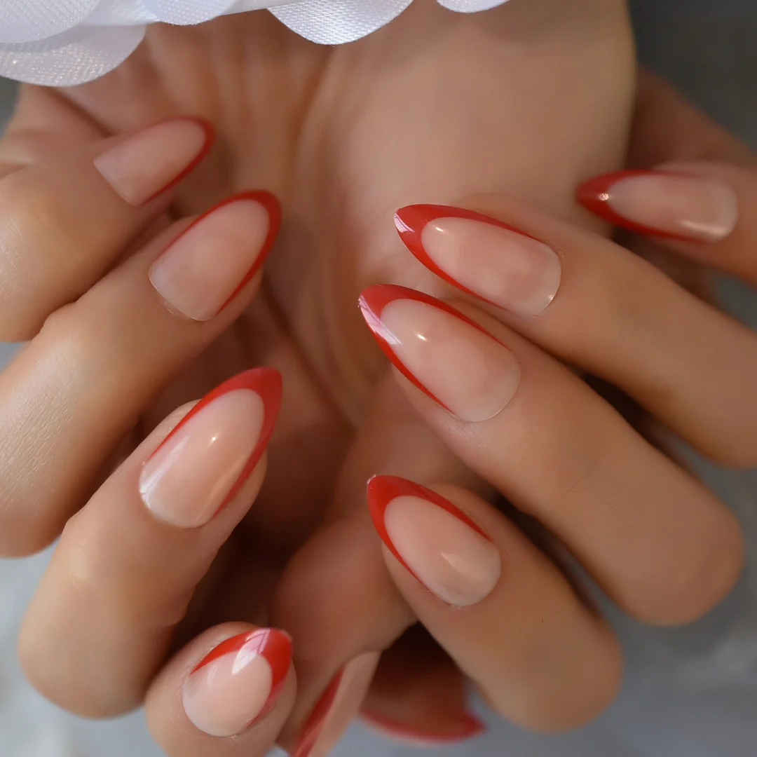 China Red Classical Stiletto Nails Fake gel Polish Shiny Fingernails Press On Glossy 24CT-Nail Inspo