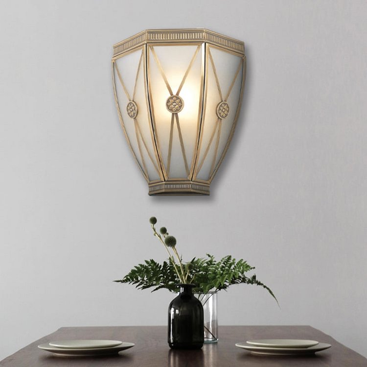 Gold Tapered/Cylinder Wall Mounted Lamp 7.5"/10" H Vintage Frosted Glass 1 Bulb Flush Sconce Light