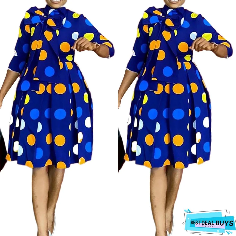 Women's Fashion Polka Dot Print Dress with High Waist and Fluffy Skirt