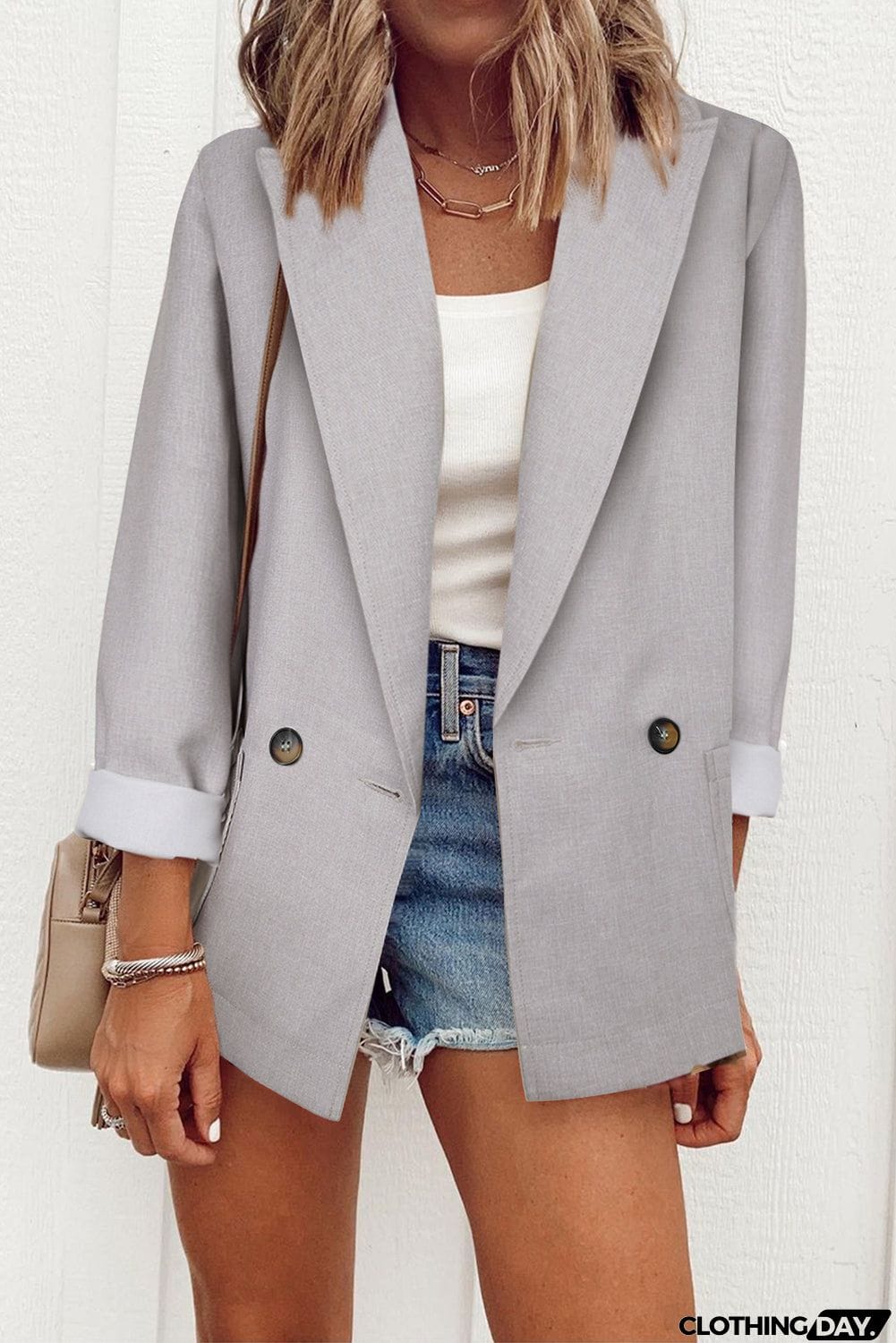 Buttoned Lapel Collar Blazer with Pocket