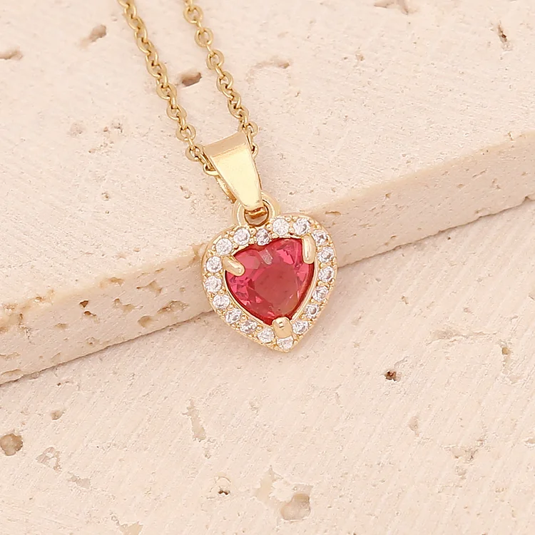 Brass Microset Zircon Heart Necklace KERENTILA