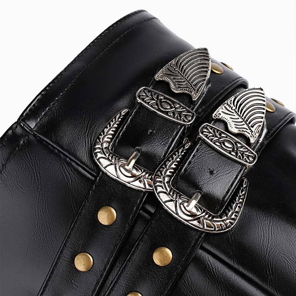 Classic Black Snip Toe Buckle Fold Over Cowgirl Boots with Studded
