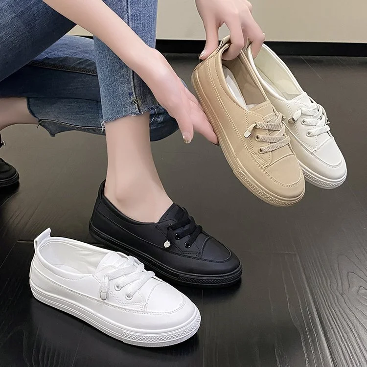 Churchf Churchf Summer New Solid Color Round Head Board Shoes Female Students Leather Face Single Shoes Korean Version Ins Wind Casual Small White Shoes Female