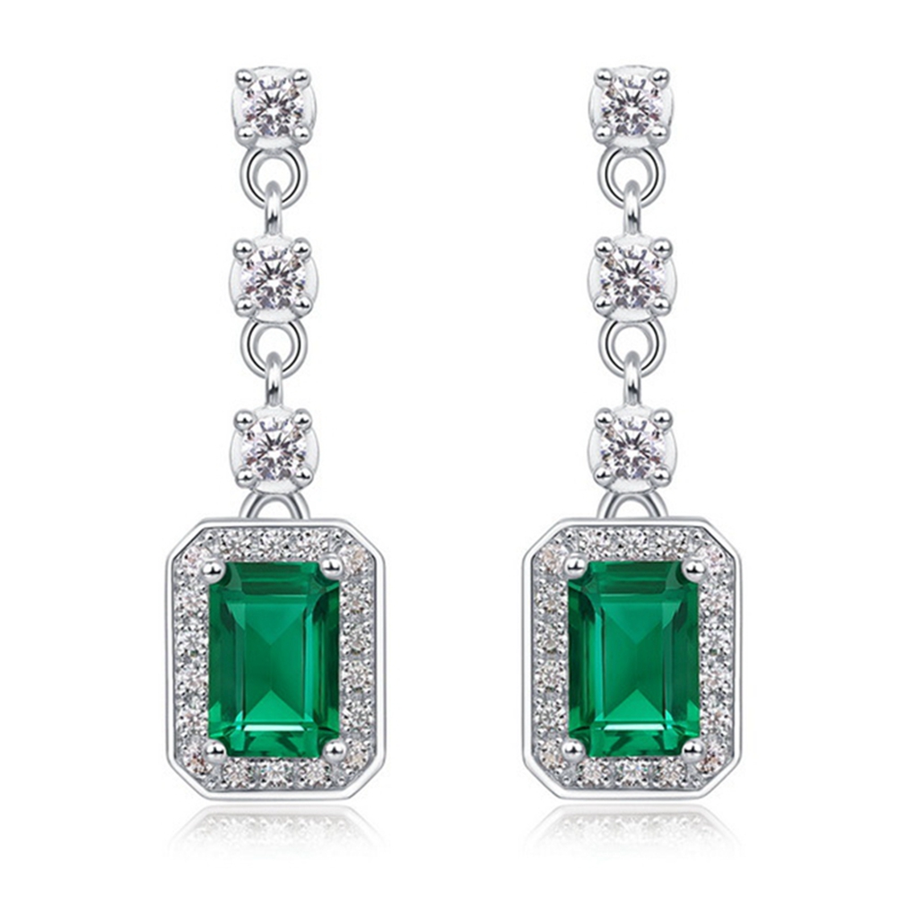 100% 925 Sterling Silver Emerald High Carbon Diamond Gemstone Drop Earrings for Women Jewelry