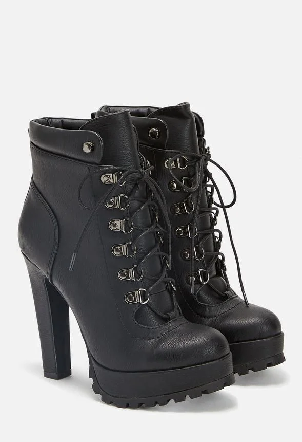 Custom Made Black Lace up Chunky Heel Platform Ankle Boots Vdcoo