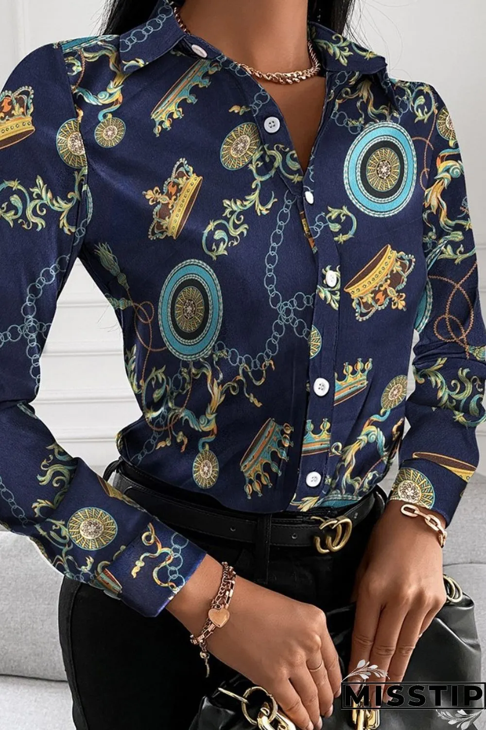 Black Red Casual Print Patchwork Shirt Collar Tops