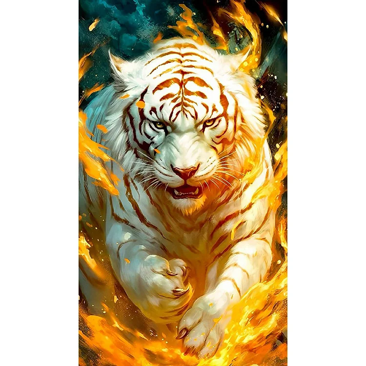 Full Round Diamond Painting - Flame White Tiger 40*70CM