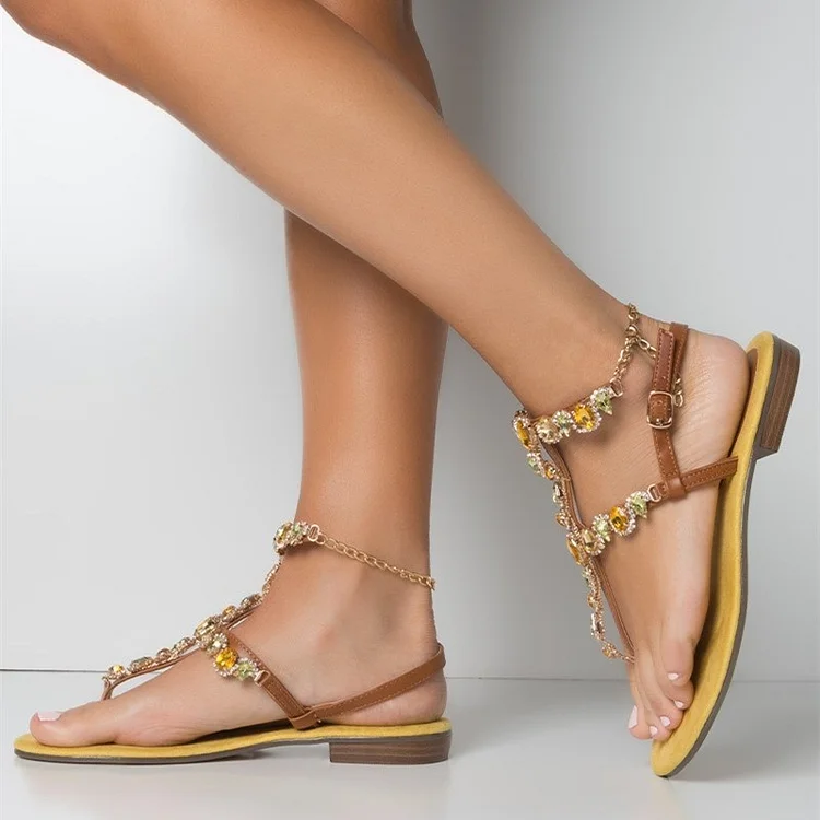 Brown Rhinestone Gladiator Beach Sandals Vdcoo