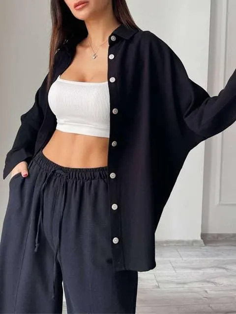 Ladies Solid Color Top Pant 2PCS Set