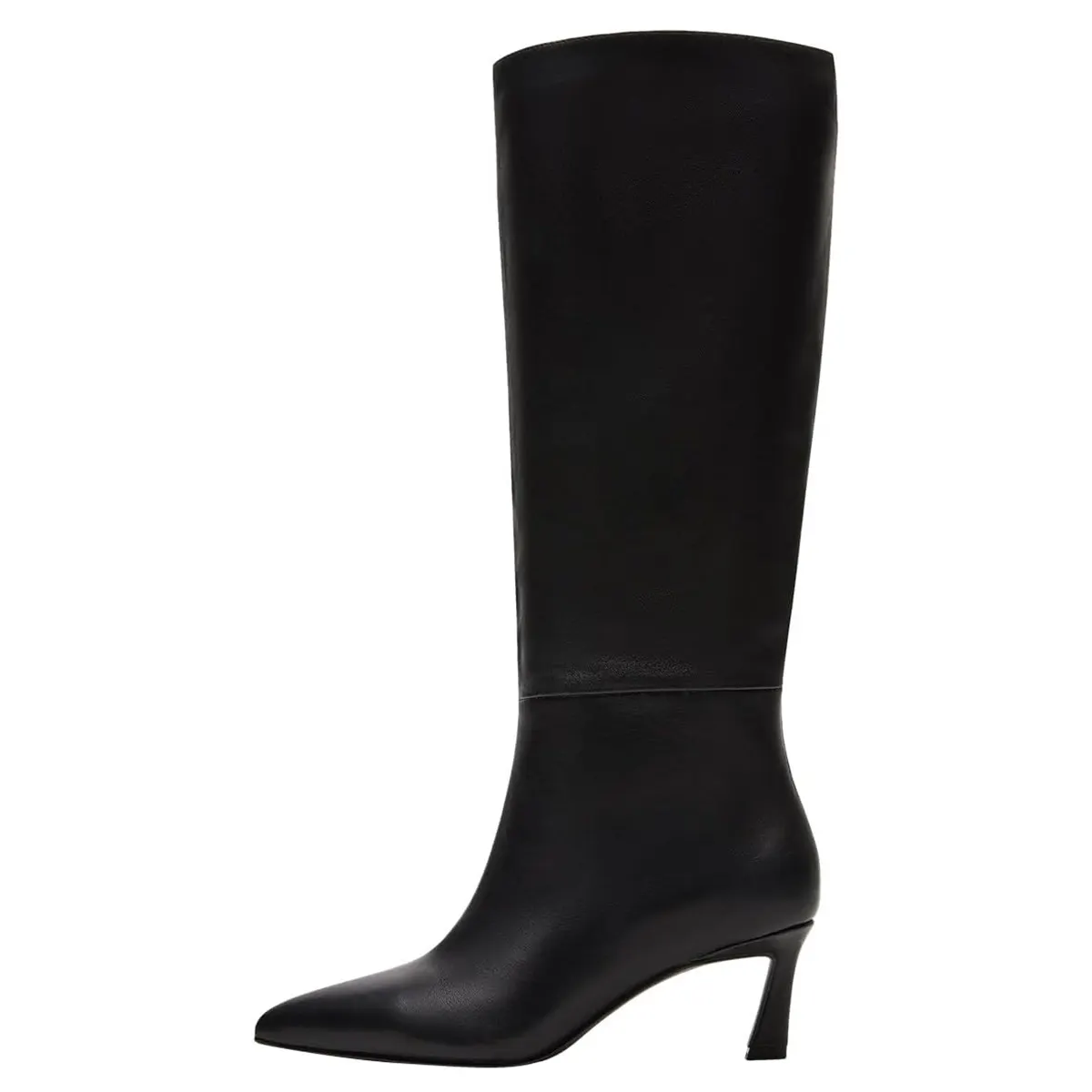 Black Vegan Leather Pointed Toe Kitten Heel Boots for Women