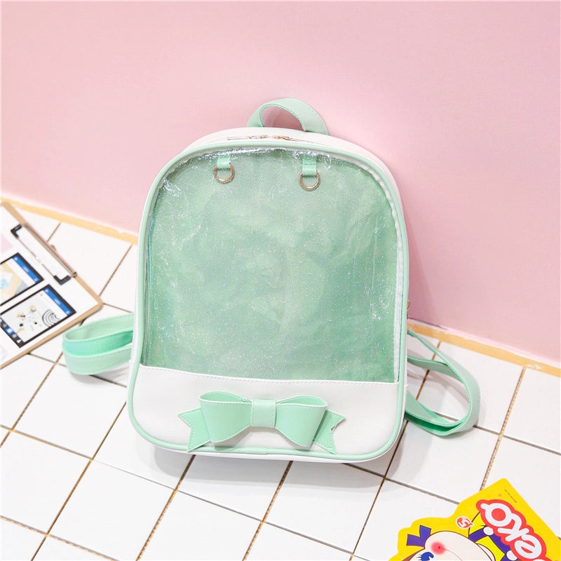 New Japanese Soft Girl Bow Cute Fresh Backpack Pain Bag Women’s College Student Schoolbag Transparent Bag