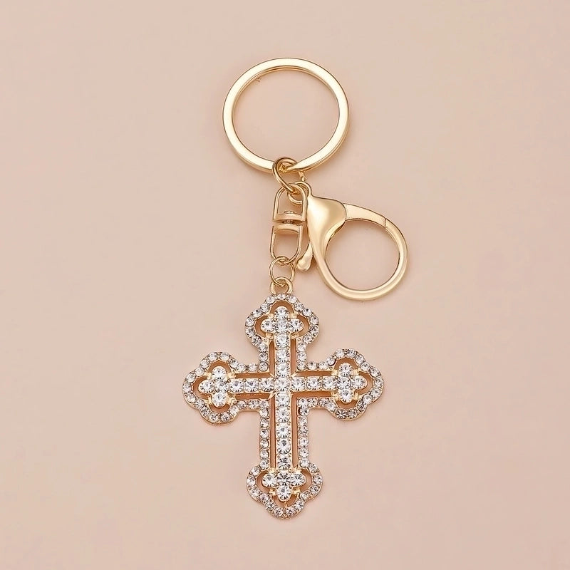 Minimalist Cross Alloy Inlay Rhinestones Women’s Keychain