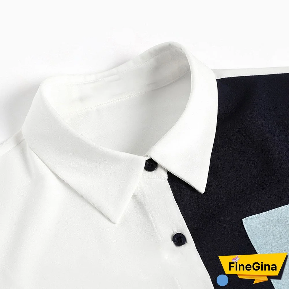 Vintage Pocket Colorblock Blouse Workwear