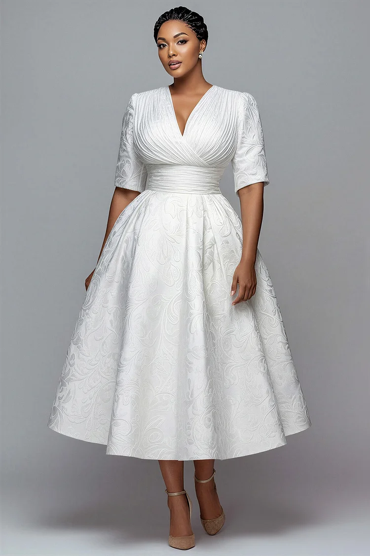 Xpluswear Design Plus Size Cocktail Party Elegant Pink Round Neck Short Sleeve Pocket Midi Dresses [Pre-Order] 2024 - Xpluswear