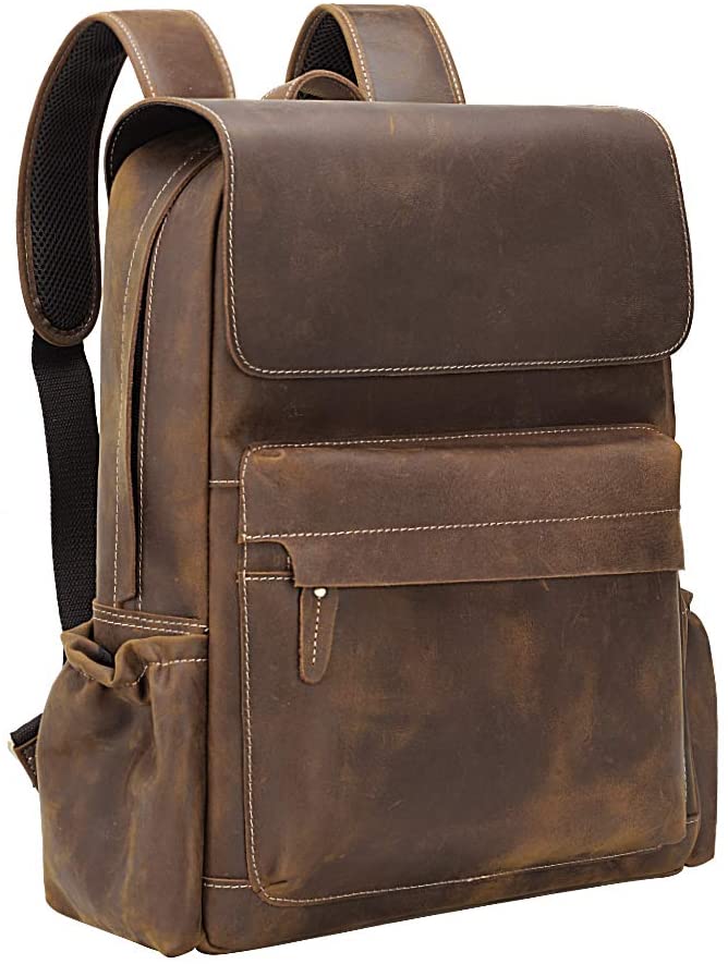 Vintage Full Grain Leather Backpack 15.6 Inch Laptop Bag Travel School Daypack