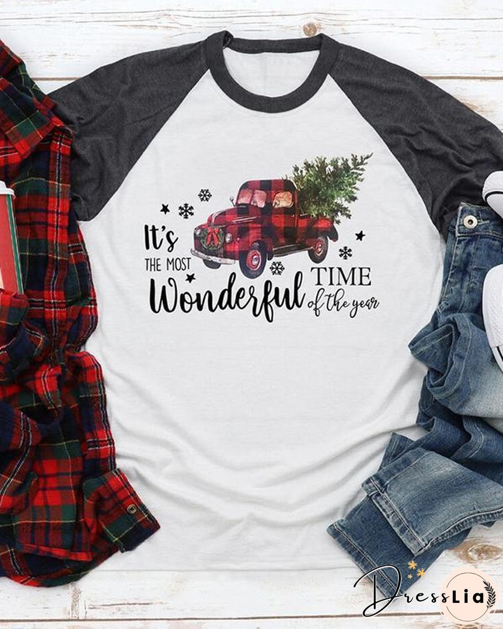 Merry Christmas Plaid Car T-Shirt Tee