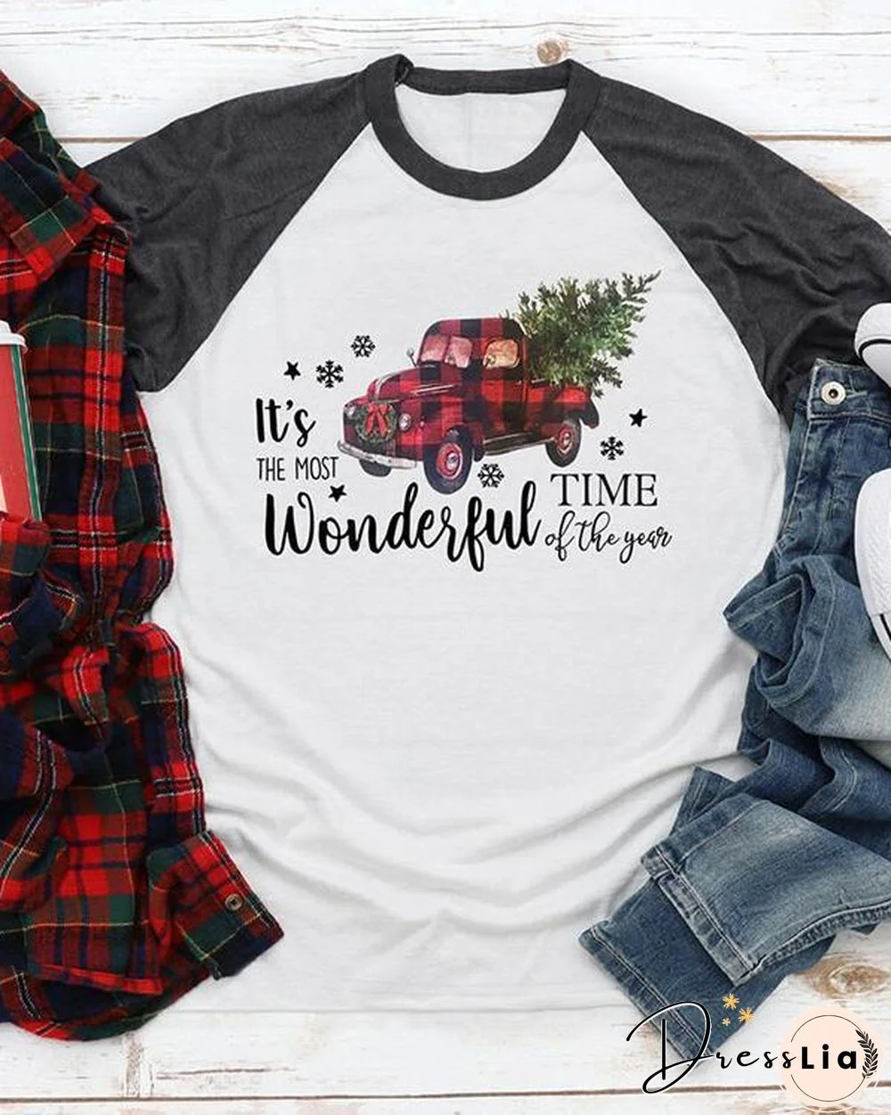 Merry Christmas Plaid Car T-Shirt Tee