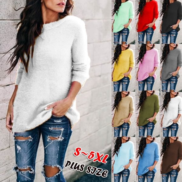 NEW Autumn And Winter Fashion Women Casual Tops Fuzzy Blouse Pullover Jumper Loose Sweater Knitwear  Long Sleeve Knitted Sweaters - Shop Trendy Women's Fashion | TeeYours