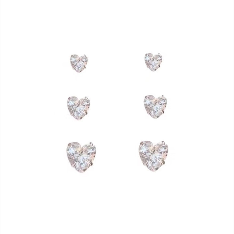 1 Pair 925 Sterling Silver Zircon Heart Shape Ear Studs