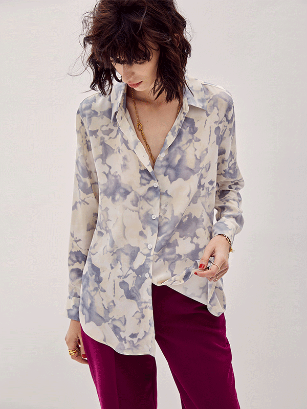 Chemise en soie imprimée peinture abstrait 1