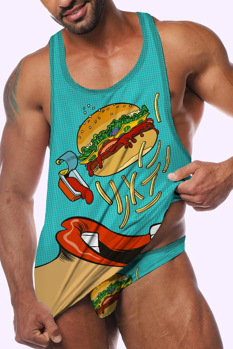 Ciciful Burger Print Tank Top With Briefs Two Piece Set