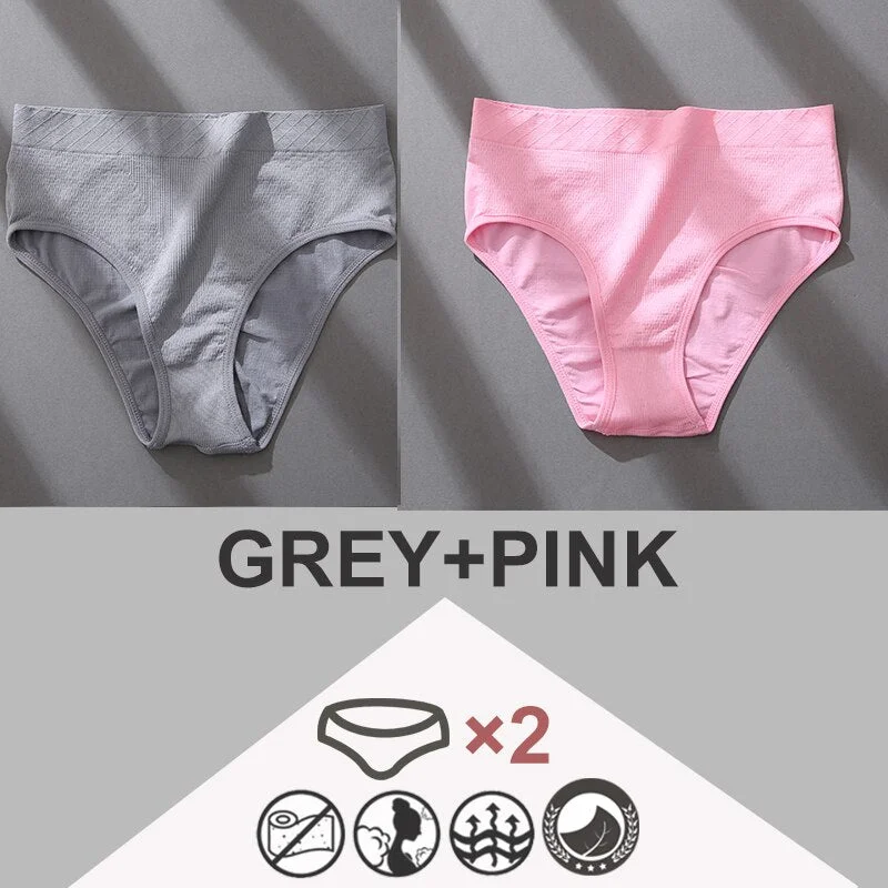 FINETOO 2PCS/Set Women Panties Bodyshaper M-2XL Women's Underwear Lingerie 8 Solid Colors Sexy Female Undepant High Waist Briefs