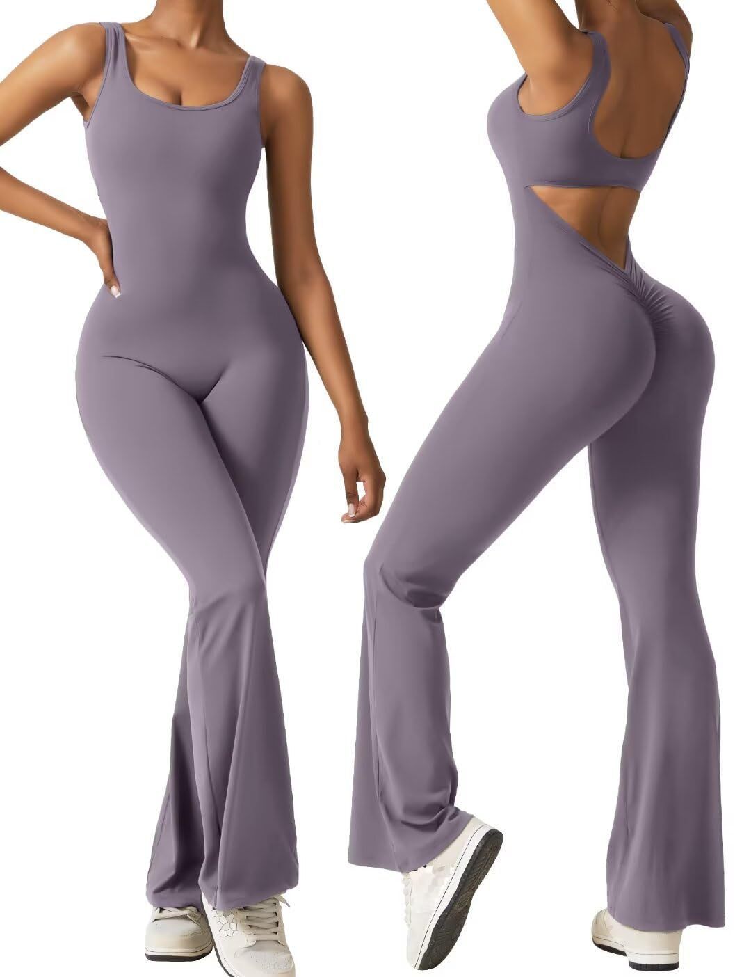 Hoakwheels Hollow Out Jumpsuit Women Jumpsuit Elegant Women's Sleeveless Sports Jumpsuit with Butt-lifted High Waist Flared Hem for Active