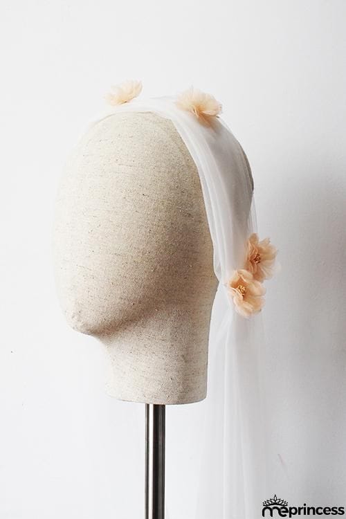 Cap Veils With Floral Applique