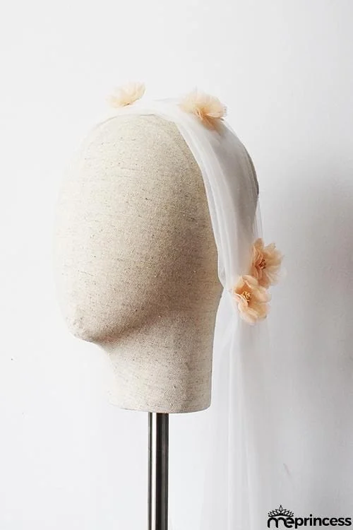 Cap Veils With Floral Applique