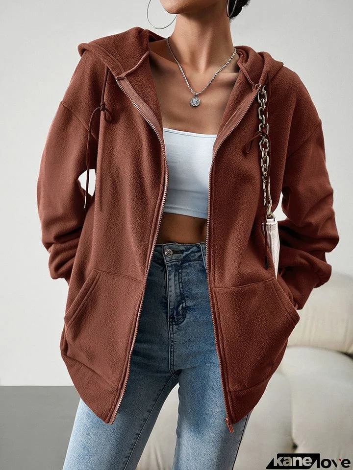 Dropped Shoulder Hooded Jacket with Pocket