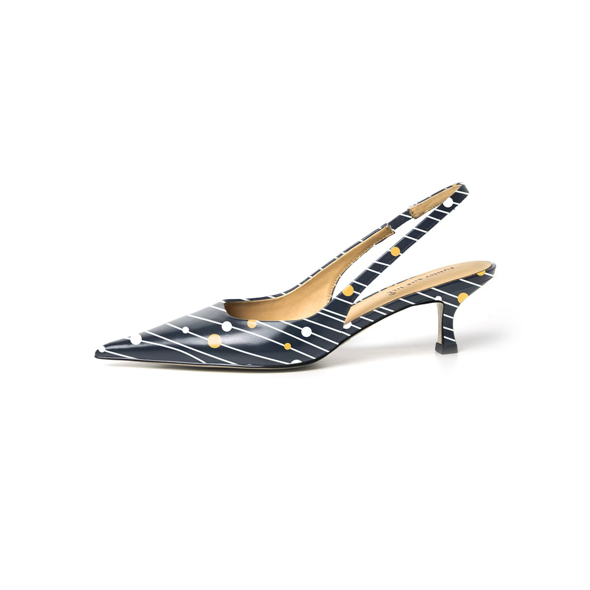 White Striped Women's Patent Leather Kitten Heels 