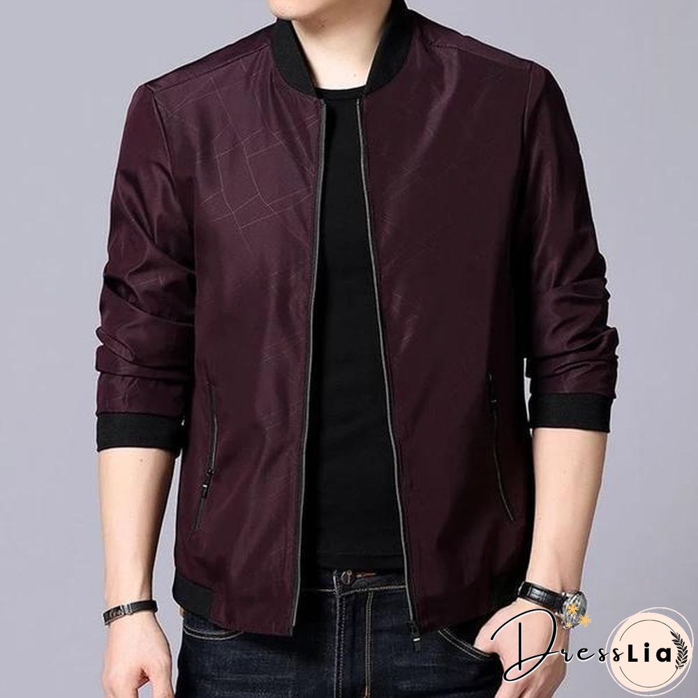 Men Brand Bomber Jacket Business Casual Stand Collar Coats New Zipper Rib sleeve Outerwear