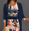 Women's Dress Set Two Piece Dress Midi Dress Blue 3/4 Length Sleeve Print Print Fall Winter Crew Neck Fashion Modern 2022 S M L XL 2XL 3XL