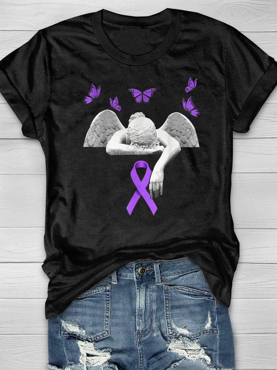 Alzheimer’S Awareness Shirt Funny Angel And Purple Awareness Ribbon And Butterflies T-shirt