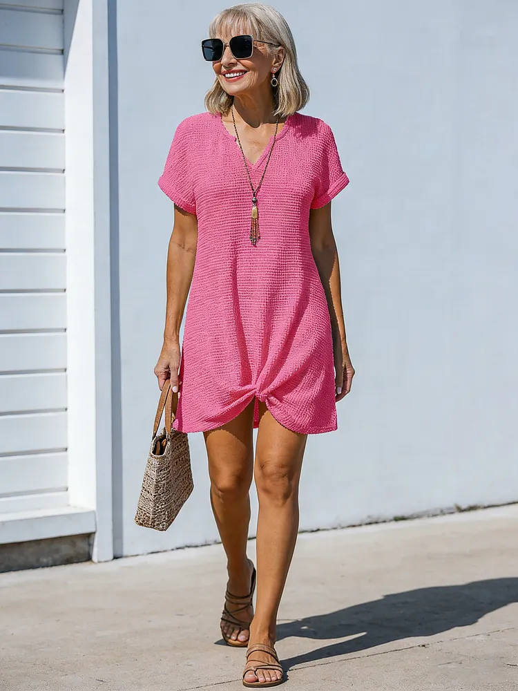 Beach Skirt Blouse Spring Summer V-Neck Twist Dress Beach